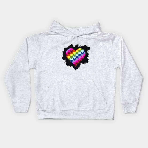 Puzzle Piece Heart Kids Hoodie by PaintByKC